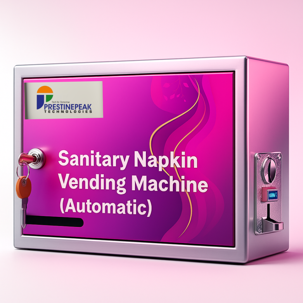 Sanitary Napkin Vending Machine by PrestinePeak – hygienic, durable, and easy-to-use sanitary pad vending solution for schools, colleges, offices, hospitals, and public places in India.