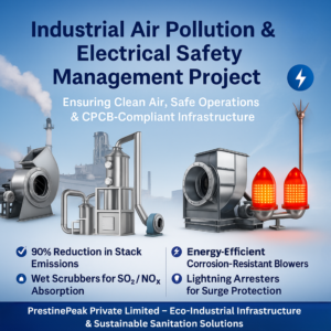 PrestinePeak’s Industrial Air Pollution & Electrical Safety Management Project – Advanced Wet Scrubber, Industrial Blower, Lightning Arrester, Aviation Light for CPCB-Compliant Clean Air Solutions in India